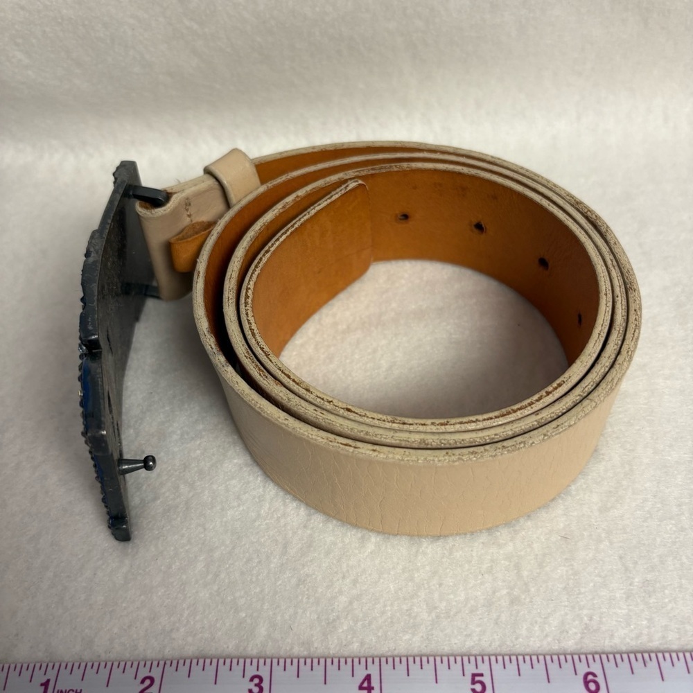 BAPY BELT sz S Bape Japan White Leather DIY Blue Swarovski Crystals - Picture 7 of 13